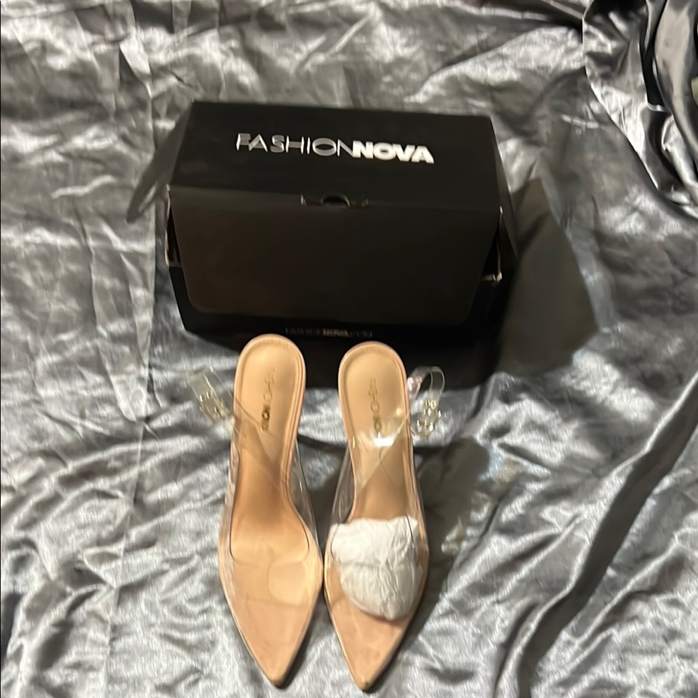 Fashion Nova Transparent and Beige Heels